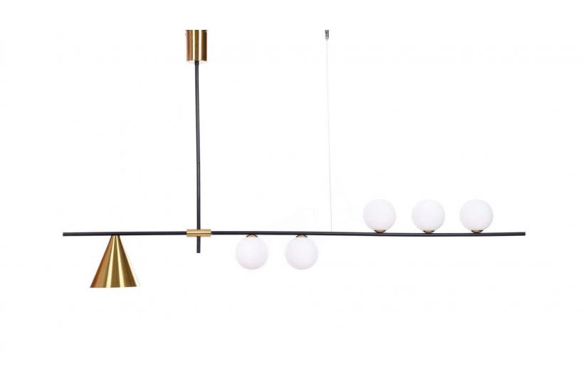 Lampadario a sospensione moderno di design con 5 luci a sfera in vetro + 1 in metallo RENZO W6.