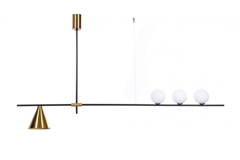 Lampadario a sospensione moderno di design con 3 luci a sfera in vetro + 1 in metallo RENZO W4.