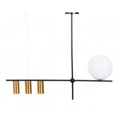 Lampadario a sospensione moderno di design con una sfera in vetro bianco + 3 con paralume forma di tubo in metallo DRINO W4.