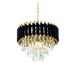 Lampadario di design post moderno di cristallo e metallo nero oro MAZINI D40