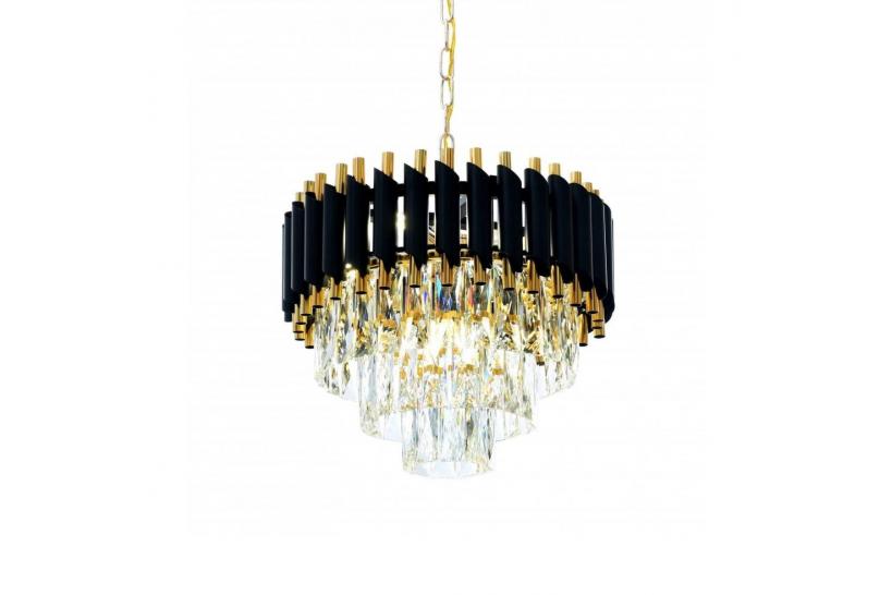 Lampadario di design post moderno di cristallo e metallo nero oro MAZINI D40