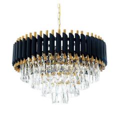 Lampadario di design post moderno di cristallo e metallo nero oro MAZINI D50