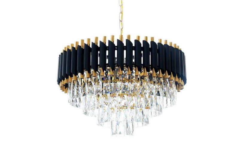 Lampadario di design post moderno di cristallo e metallo nero oro MAZINI D50