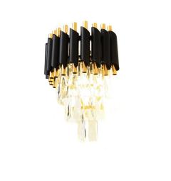 Applique lampada da parete di design post moderno di cristallo e metallo nero oro MAZINI W2