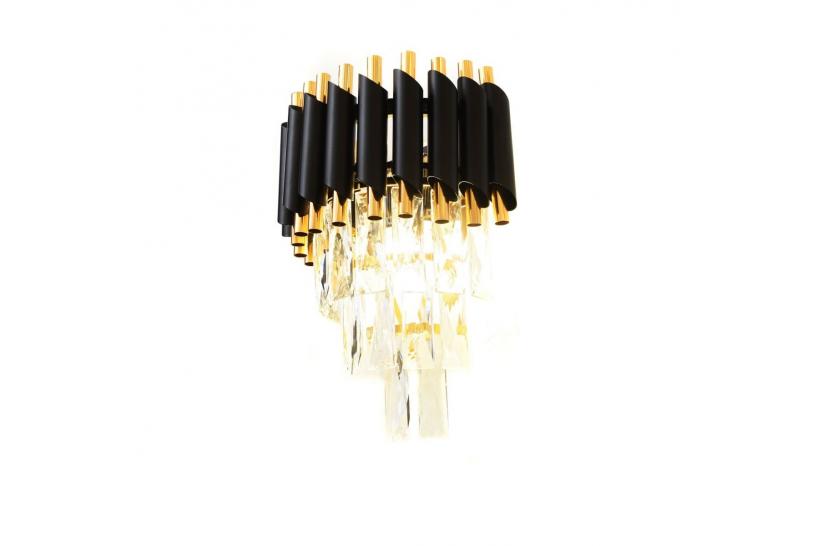 Applique lampada da parete di design post moderno di cristallo e metallo nero oro MAZINI W2