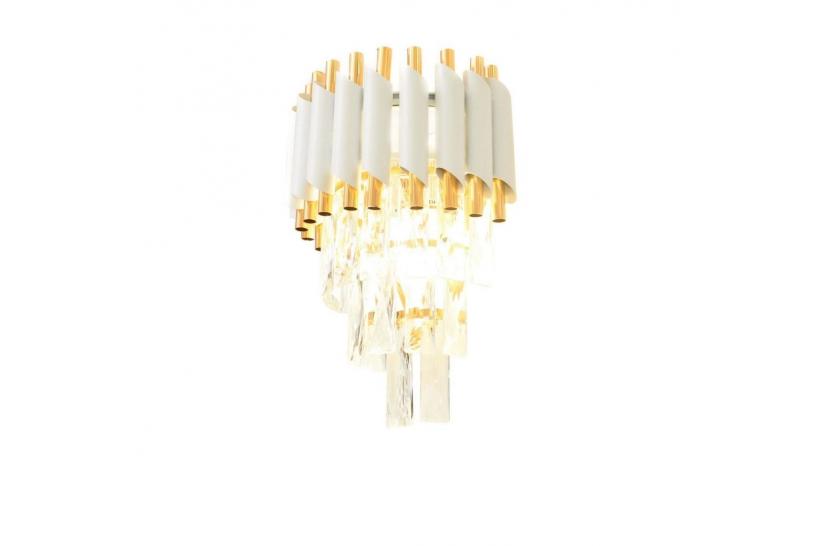 Applique lampada da parete di design post moderno di cristallo e metallo bianco oro MAZINI W2