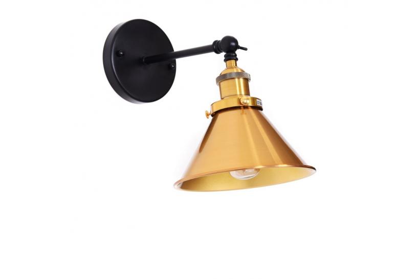Applique lampada da parete stile industriale nero con ottone NORI W1