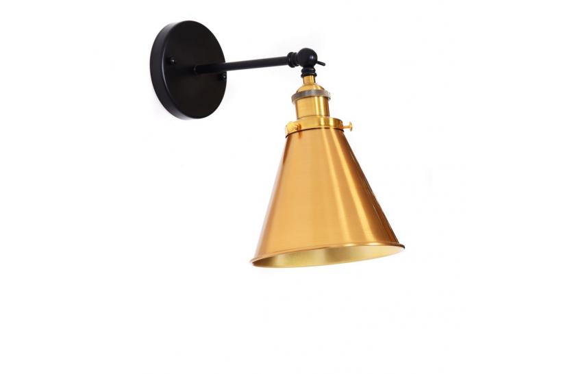 Applique lampada da parete stile industriale nero con ottone GORI W1