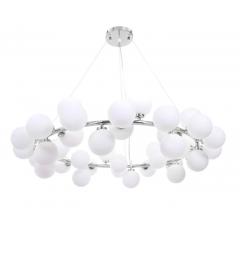 Lampadario a sospensione moderno di design cromato con 40 luci a sfera in vetro bianco MARSIADA W40