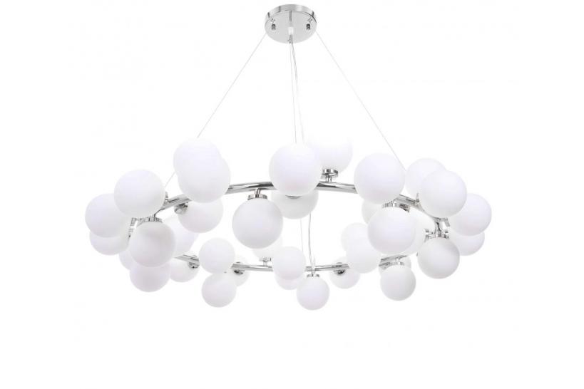 Lampadario a sospensione moderno di design cromato con 40 luci a sfera in vetro bianco MARSIADA W40