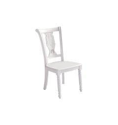sedia bianca provenzale in legno con schienale decorato con motivi floreali