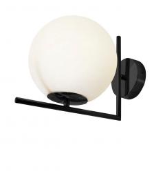 Applique lampada da parete moderno di design nero con una sfera in vetro bianco SORENTO D20