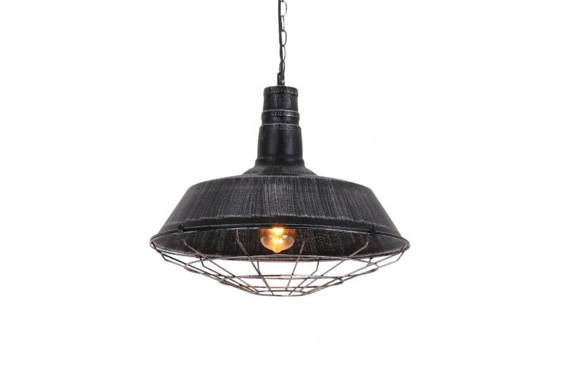 Lampada a sospensione in Stile Industriale vintage in metallo di colore argento antico con nero ARIGIO D45