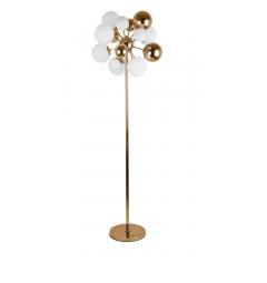 Lampada da terra di design moderno struttura e base in metallo colore oro 10 paralumi sfera di vetro bianco Galaksida