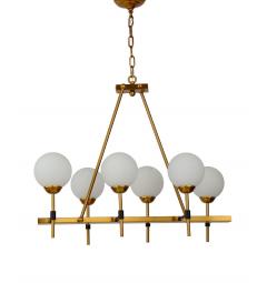 Lampadario a sospensione moderno di design in metallo colore ottone con 6 luci a sfera in vetro bianco ALDONO W6