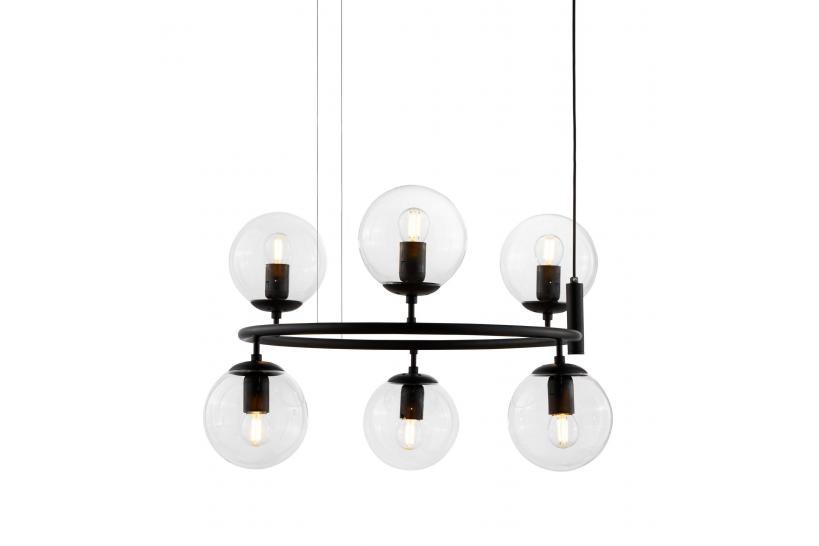 Lampadario rotondo  in metallo colore nero a sospensione moderno di design con 6 sfera in vetro trasparente CEREDO NEO