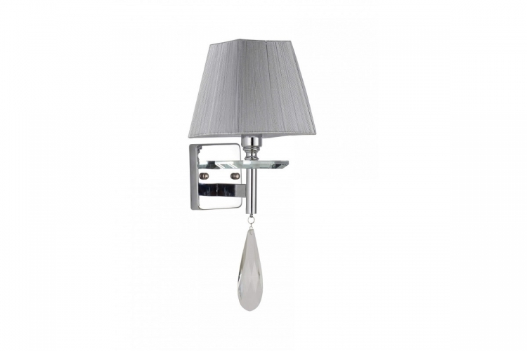 Applique lampada da parete in stile classico di metallo cromato e cristalli con paralume grigio