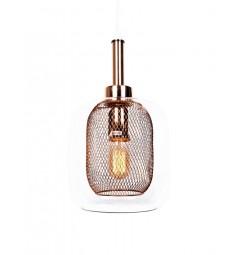 Lampada design a sospensione colore Oro Rosa a forma vaso in vetro trasparente
