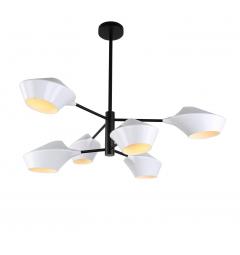 Lampada a sospensione moderno di design 6 punti luce in metallo bianco, altri elementi in metallo nero ROMINA W6