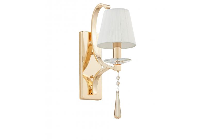 Applique lampada da parete da muro stile classico in metallo, tessuto e cristalli con punto luce Venisia W1 colore oro