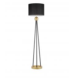 Lampada da terra BELFORTE con paralume in tessuto ignifugo colore nero, struttura e base in metallo colore nero e dorato