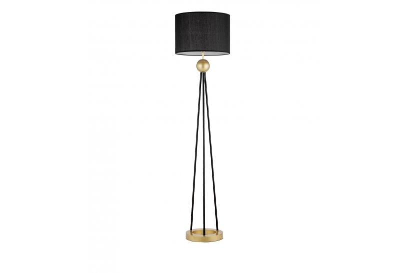 Lampada da terra BELFORTE con paralume in tessuto ignifugo colore nero, struttura e base in metallo colore nero e dorato