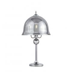 Lampada da tavolo o comodino con 4 punti luce in mattalo colore cromo, paralume a campana in vetro grigio fumo BOLEO W4