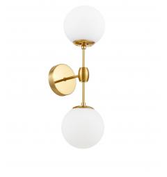Applique lampada da parete moderno di design in metallo colore ottone con paralumi sfera in vetro colore bianco Zodiak W2