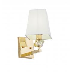 Applique lampada da parete da muro stile moderno in metallo colore oro, paralume in tessuto ignifugo bianco MONTERO W1