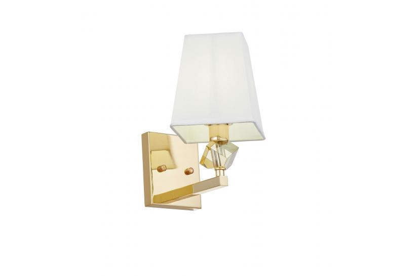 Applique lampada da parete da muro stile moderno in metallo colore oro, paralume in tessuto ignifugo bianco MONTERO W1