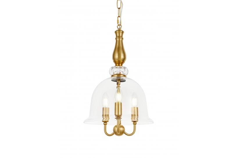 Lampada a sospensione moderno di design in ottone e vetro trasparente forma campana con tre luci MILEO W3