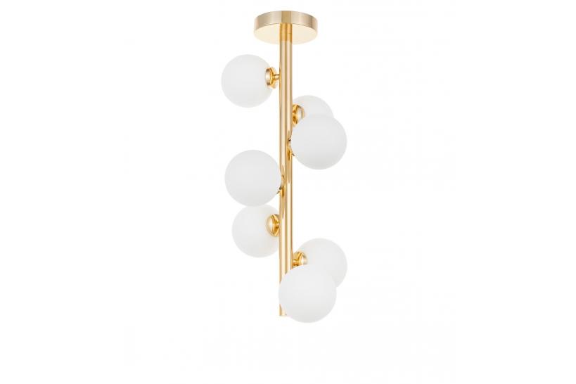 Plafoniera moderna oro con 7 sfere in vetro bianco PETRICA W7