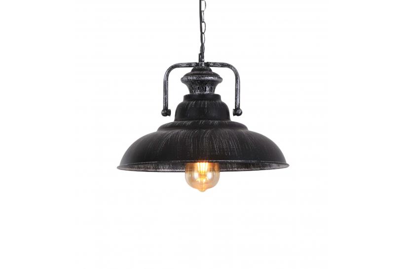 Lampada a sospensione in Stile Industriale vintage in metallo di colore argento antico con nero BARDI.