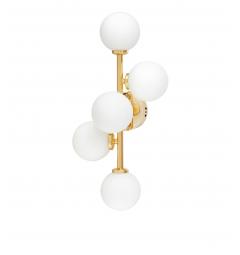 Applique lampada da parete moderno di design in metallo colore oro con 5 luci a sfera in vetro bianco MARSIADA W5