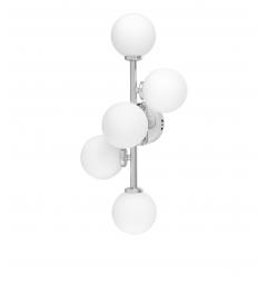 Applique lampada da parete moderno di design in metallo cromato con 5 luci a sfera in vetro bianco MARSIADA W5