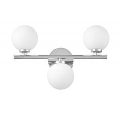 Applique lampada da parete moderno di design in metallo cromato con 3 luci a sfera in vetro bianco MARSIADA W3