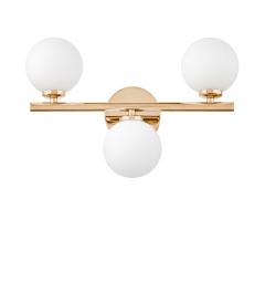 Applique lampada da parete moderno di design in metallo oro con 3 luci a sfera in vetro bianco MARSIADA W3