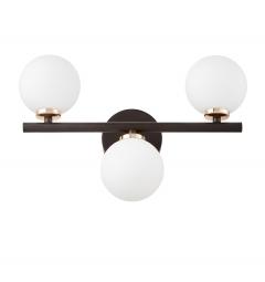 Applique lampada da parete moderno di design in metallo nero e oro con 3 luci a sfera in vetro bianco MARSIADA W3