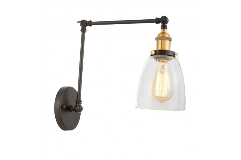Applique lampada da parete in stile industriale vintage di metallo in colore nero e ottone paralume in vetro BARTON W2