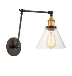Applique lampada da parete in stile industriale vintage di metallo in colore nero e ottone paralume in vetro HARTON W2