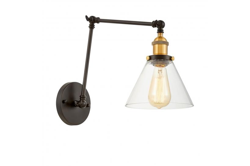 Applique lampada da parete in stile industriale vintage di metallo in colore nero e ottone paralume in vetro HARTON W2