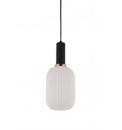 Lampada a sospensione moderno di design in vetro colore bianco, attacco al soffitto in metallo colore nero RICO