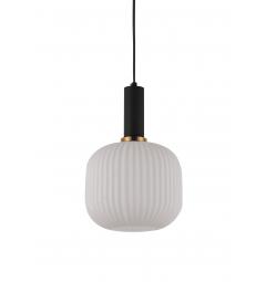 Lampada a sospensione moderno di design a sfera in vetro colore bianco, attacco al soffitto in metallo colore nero GATO