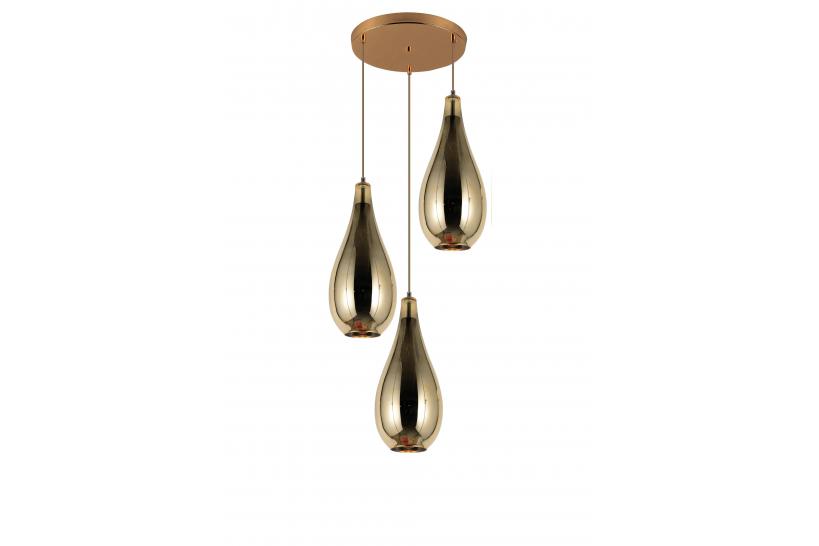 Lampadario a sospensione di design con tre diffusori in vetro forma di goccia oro LAURIS W3