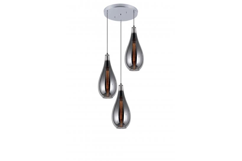 Lampadario a sospensione di design con 3 diffusori in vetro forma di goccia cromo LAURIS W3