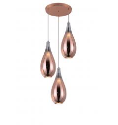 Lampadario a sospensione di design con 3 diffusori in vetro forma di goccia oro rosa LAURIS W3