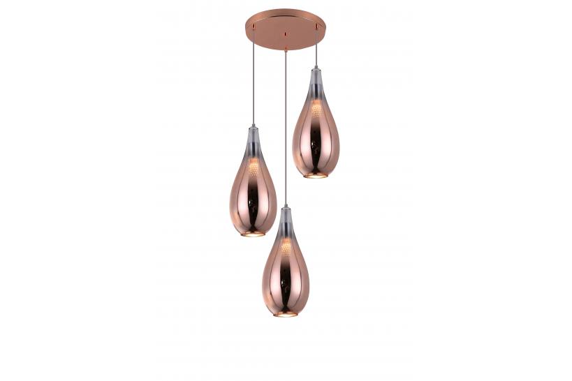 Lampadario a sospensione di design con 3 diffusori in vetro forma di goccia oro rosa LAURIS W3