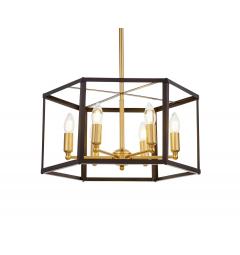 Lampadario a sospensione esagonale in stile industriale vintage di metallo in colore nero con ottone LORTON W6.