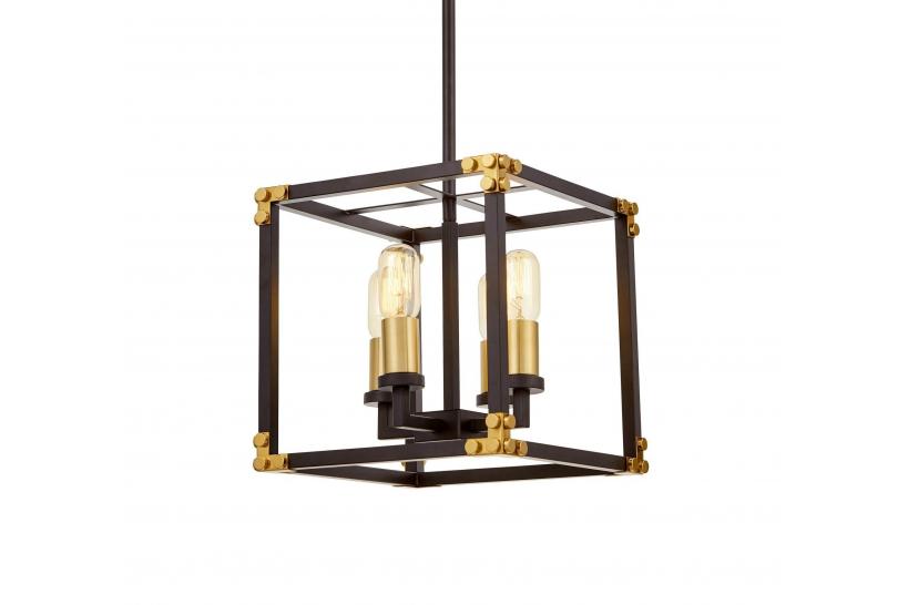 Lampadario a sospensione in stile industriale vintage di metallo in colore nero con ottone WALDORF W4.