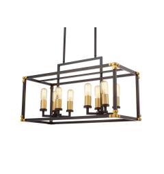 Lampadario a sospensione in stile industriale vintage di metallo in colore nero con ottone WALDORF W8.